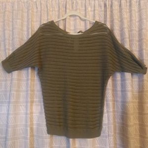 Loose, open-knit olive sweater, back keyhole tie